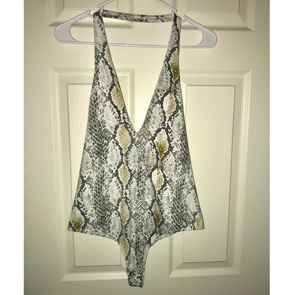 Snakeprint halter low cut bodysuit